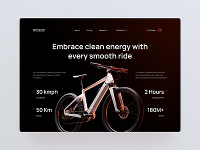 RIDEOX – Clean Energy eBike Website Concept!🚲 bikesharing cleantech cleanui cycle web darkui designinspo ebike ecoui electricbike energyefficient landingpage mobilitydesign modern design modernwebdesign rompweb uiux uxinspiration web design webdesign webflowdesign