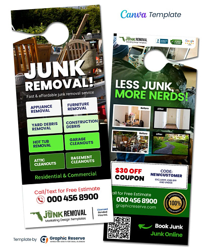Junk Removal Door Hanger Canva Template – Residential canva template cleanout services door hanger design graphicreserve junk removal local marketing