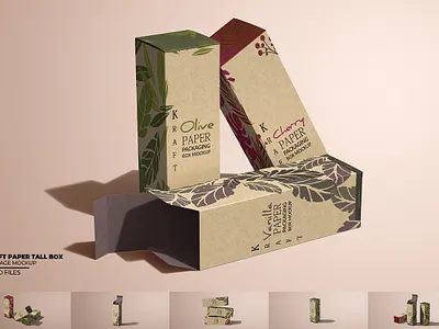 Kraft Paper Tall Box Package Mockup box mockup box package container cosmetic box gift kraft paper kraft paper tall box mock up packaging mockup rectangle shipping box skincare mockup sustainable packaging tall box