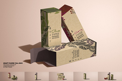 Kraft Paper Tall Box Package Mockup box mockup box package container cosmetic box gift kraft paper kraft paper tall box mock up packaging mockup rectangle shipping box skincare mockup sustainable packaging tall box
