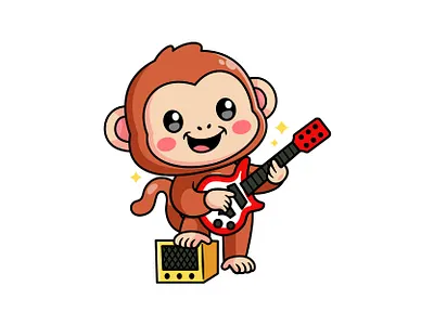 Rockstar Monkey! 🐵 adorable animal cartoon character cute guitar illustration kawaii mascot monkey music animal rock vector