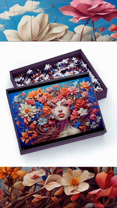 Dream Flowers Beauty Puzzle beautifuldesign conceptualdesign illustration jigsawpuzzle packagingdesign productdesign surreal visualstorytelling
