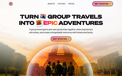 Hero section for group travel app website france glass effect group travel hero section ui web design