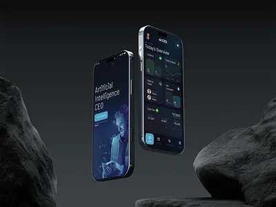 AI CEO App for Daily Business Tasks ai app design application artificial intellegence creative dark design futuristic illustration infographics marketing minimal mobile saas scifi tasks ui ux