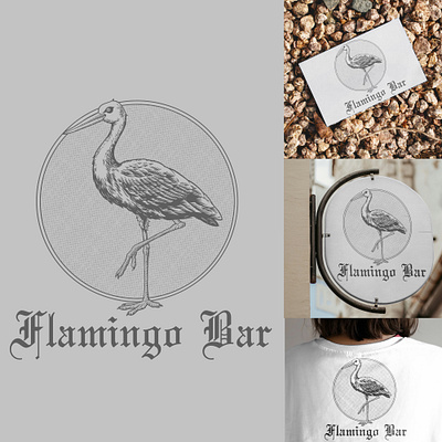 Flamingo Bar art branding custom logo design design art engraving graphic design ill illustration illustrator logo logo custom old logo original logo ui vector