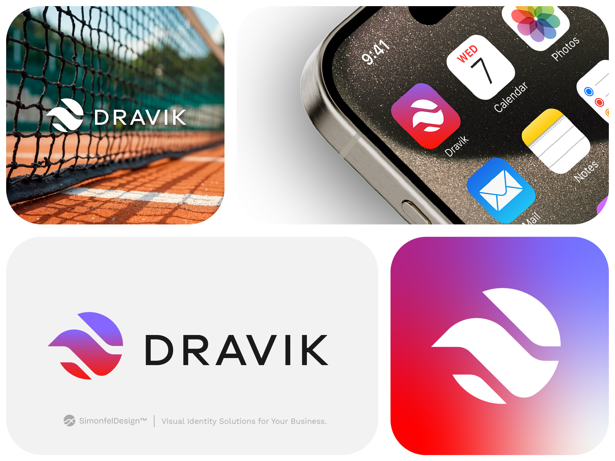 Dravik Ball Sports Logo Concept abstract app icon ball baseball bento fireball fitness football gradient logo for sale modern movement pickleball sport sports tabletennis tennis