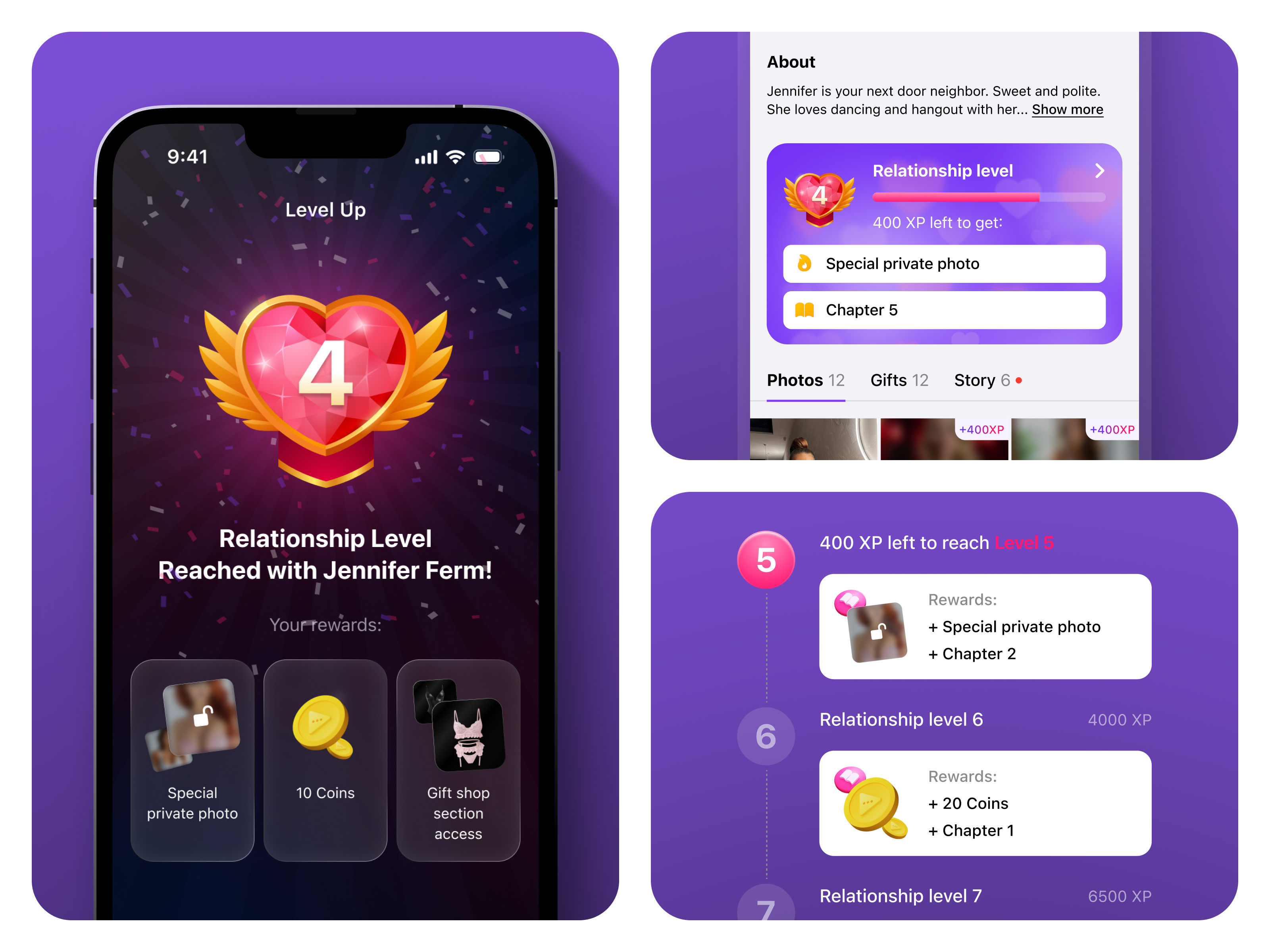 Gamification rework | Dialogue App coins design gamification level levels mobile rewards ui ux