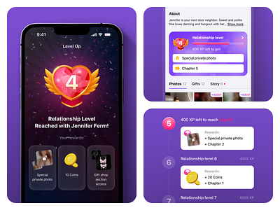Gamification rework | Dialogue App coins design gamification level levels mobile rewards ui ux