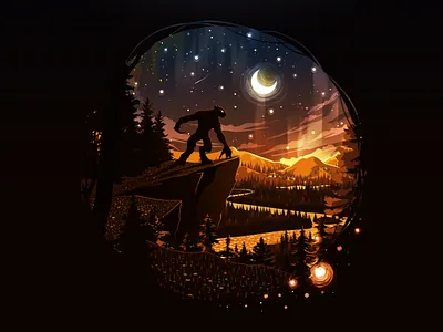 Edgewatcher cosmic creature fantasy forest guardian illustration landscape madewithsketch monster mystical mythology nature negative night prokopenko silhouette stars storytelling twilight wilderness