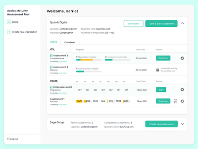 Axelos ITIL - Maturity Assessment Tool axelos dashboard ui web