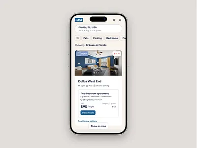 Kasa Mobile Search accomodation airbnb filter hotel kasa mobile product search web webdesign