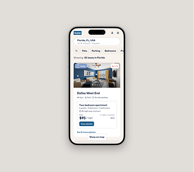 Kasa Mobile Search accomodation airbnb filter hotel kasa mobile product search web webdesign