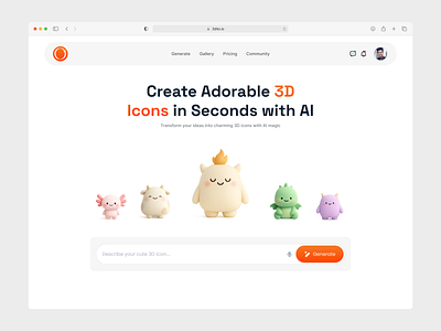 AI cute 3D Icon Generator 3dgenerator 3dicons 3dillustrations aidesigntools aitools aiux app branding cute3dicons design designwithai dribbbledesign graphic design illustration minimal productdesign ui uidesign ux webappdesign