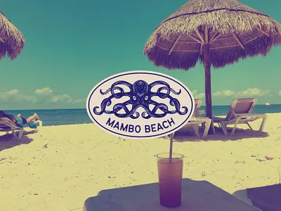 Mambo Beach Badge Logo animal badge bar beach brand design brand identity branding branding design emblem hand drawn identity design illustration logo logo design mascot octopus restaurant retro vintage visual identity