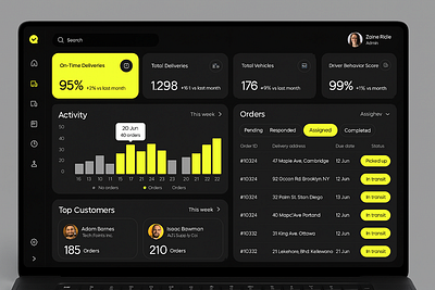 Modern Logistics Dashboard UI – Dark Mode Interface admin panel analytics ui dark mode ui dashboard design dashboard interface data visualization delivery tracking fleet management logistics dashboard order management transport ui ui design ui ux ux design