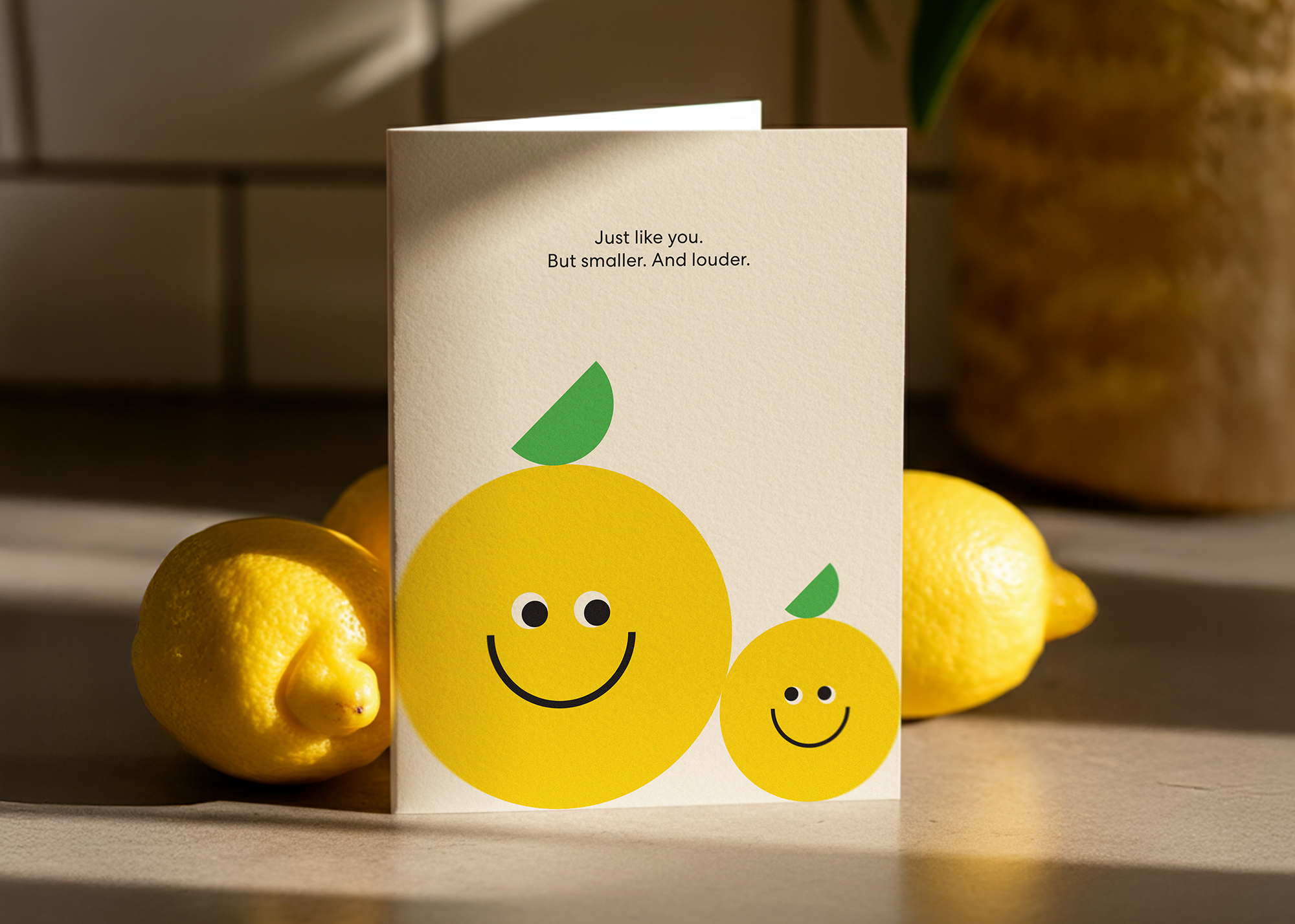 Funny New Baby Lemon Card baby card citrus design greeting card illustration lemon new baby pattern stationery typography