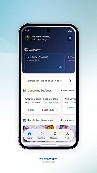 Freelance Service App blur data visualisation design services figma freelance app glass effect graphic design micro interactions mobile app motion graphics pattern ui design ux design