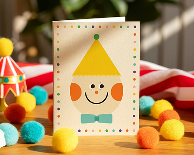 Silly Clown Card birthday card circus clown design greeting card illustration pattern silly card stationery