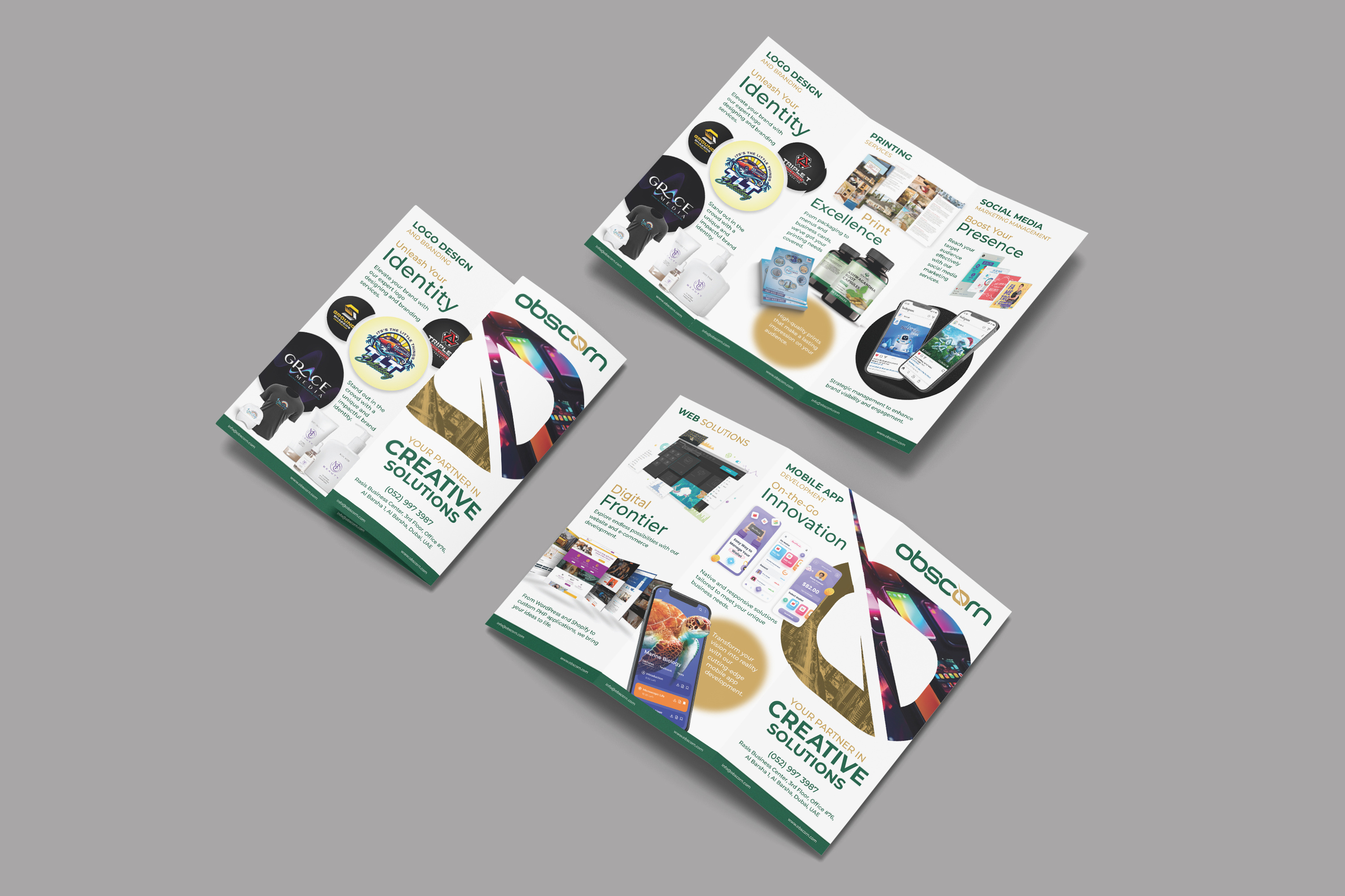 Trifold Brochure Concept for Obscorn Media branding brochure design colorful graphic design print design trifold brochure