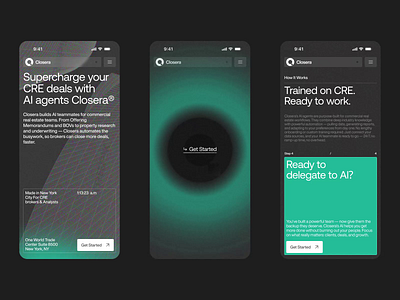 AI Landing page mobile screens ✦ Closera ai animation interaction landing page mobile design motion graphics service startup ui ux web design website