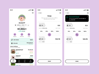 Crypto Wallet Profile UI – Token Holdings & Swap Feature” branding crypto cryptoapp cryptowallet defidesign design graphic design illustration logo typography ui ux vector