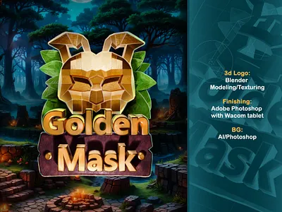 Golden mask 3d logo 2d 3d illustration logo