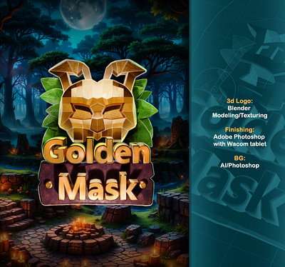 Golden mask 3d logo 2d 3d illustration logo