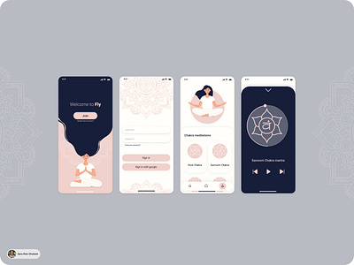 Fly Meditation App | 4 Shots creative meditation app player ui sign in page ui ui design