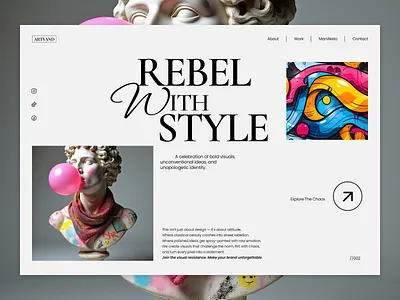 Rebel with style art artistic colorful hero heropage minimalist museum rebel sculpture style ui ux web webdesign