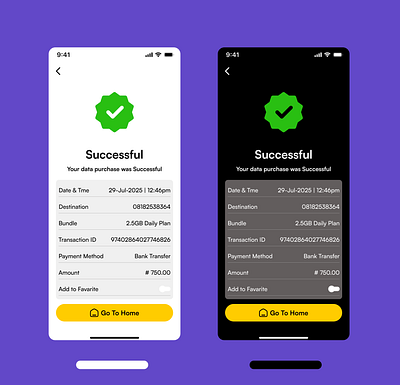 Data Purchase Successful Page Light & Dark Mode ui