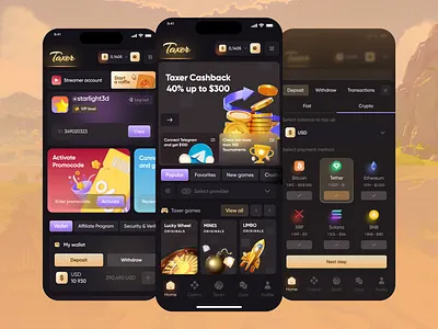 Taxer, Casino online app design graphic design mobile ui