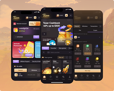 Taxer, Casino online app design graphic design mobile ui