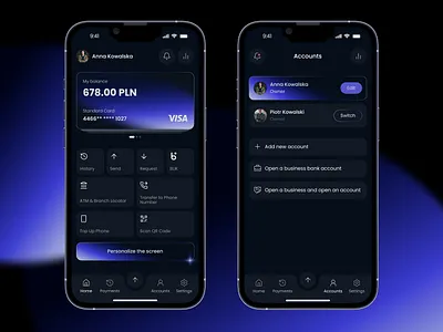 Modern Mobile Banking App – Sleek Dark UI with Intuitive UX app bankingapp branding dark ui darkmode design fintechux iosapp mobileappdesign mobileux typography ui ui design ux ux design ux research uxdesign uxuidesign webdesign website