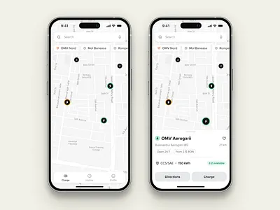 EV Charging Mobile App - Find Station app design charging station clean electric vehicle ev map minimalist mobile app simple ui design ux design