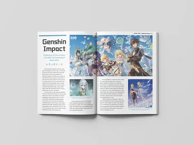 Genshin Impact Magazine Spread adobe design indesign magazine magazine design magazine spread typography