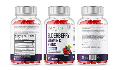Scot Labs . Company For all Product Design. This One ELDERBERRY 100 natural 3d amzone animation branding ebay eldeberry vitamin zinc free graphic design gummies label design logo motion graphics photoshop product label design scot labs supplement label design ui