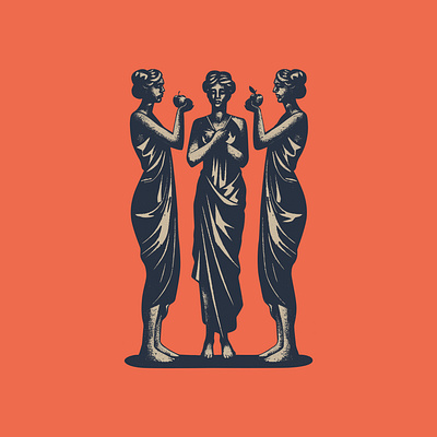 Three graces antique apple branding chiton design girl graces graphic design greece icon illustration logo logo design three graces vector woman