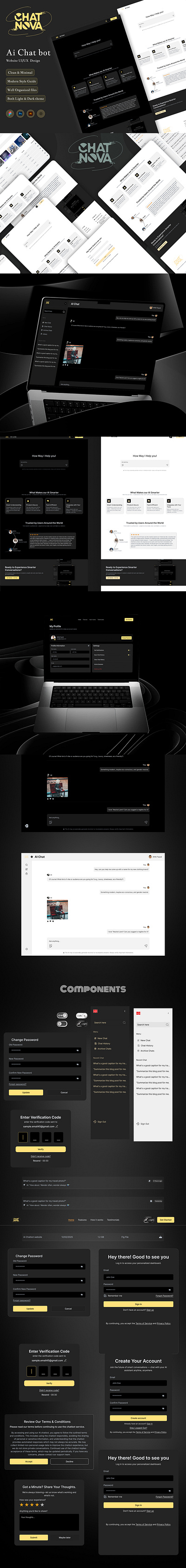 ChatNova – AI Chatbot Web App UI/UX Design aichatbot aidesign appdesign chatbotdesign darkmode dashboarddesign figma interface lightmode minimaldesign modernui productdesign responsive uicomponents uidesign uiux userexperience userinterface uxdesign webdesign