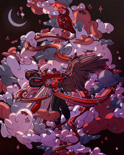 Celestial Union digital art digital illustration eros and psyche gressk mythology illustration procreate