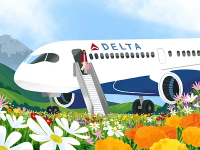 Delta Airlines Advertisement advertisement airlines character drawing illustration landscape lifestyle people south america travel wildflowers