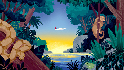 Delta Airlines Advertisement advertisement airlines amazon animals digital art drawing illustration jungle plants south america