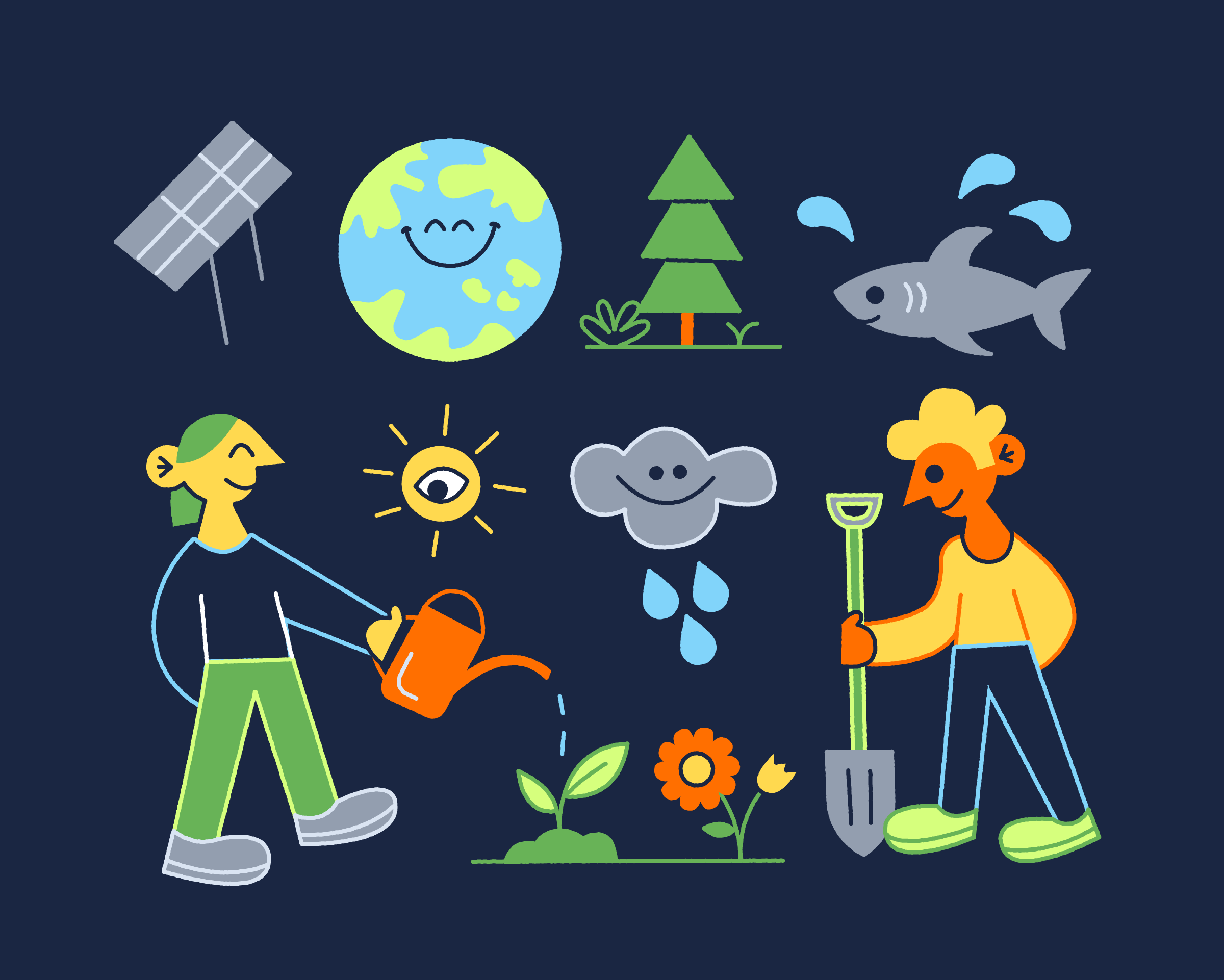 Sustainable illos 🌱 art character doodle earth fun illustration jobs spots sustainable vector