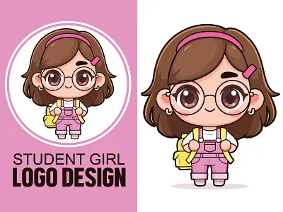 Cute Student Girl Cartoon Logo Design by Beehaya Studio beehaya studio branding cartoon cartoon girl chibi classroom character clipart cute cute avatar cute student design drawing girl girl illustration graphic design illustration logo school character vector