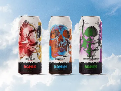 Ronin Brewing can designs beer can branding brewery craft beer drawing graphic design illustration japanese packaging