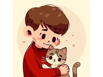 Cartoon Boy Holding a Cat animal awareness background breeds cartoon cat celebration character cute event feline fluffy happy pet pets protection races rescue shelter species
