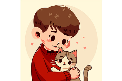 Cartoon Boy Holding a Cat animal awareness background breeds cartoon cat celebration character cute event feline fluffy happy pet pets protection races rescue shelter species