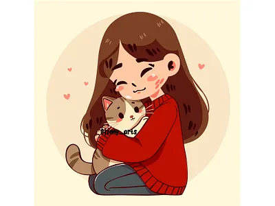 Cartoon Girl Hugging a Cat animal awareness background breeds cartoon cat celebration character cute event feline fluffy happy pet pets protection races rescue shelter species