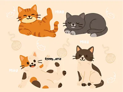 Group of Cats Lying Together animal awareness background breeds cartoon cat celebration character cute event feline fluffy happy pet pets protection races rescue shelter species