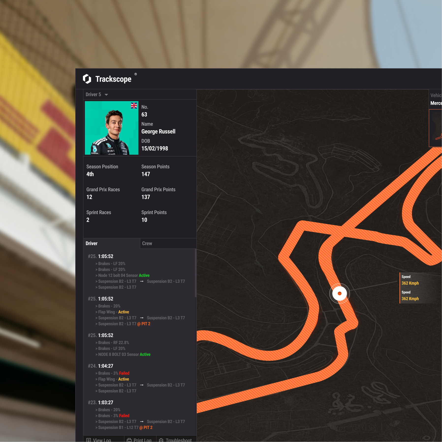 Formula1 telemetry monitoring software f1 monitoring team f1 software f1 team management f1 telemetry f1saas saas telemetry ui
