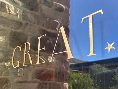 23k Gold Leaf for The Great - Malibu, CA 23k gold leaf branding gold gold leaf hand painted sign graphics sign painter sign painting storefront gold surface gilding